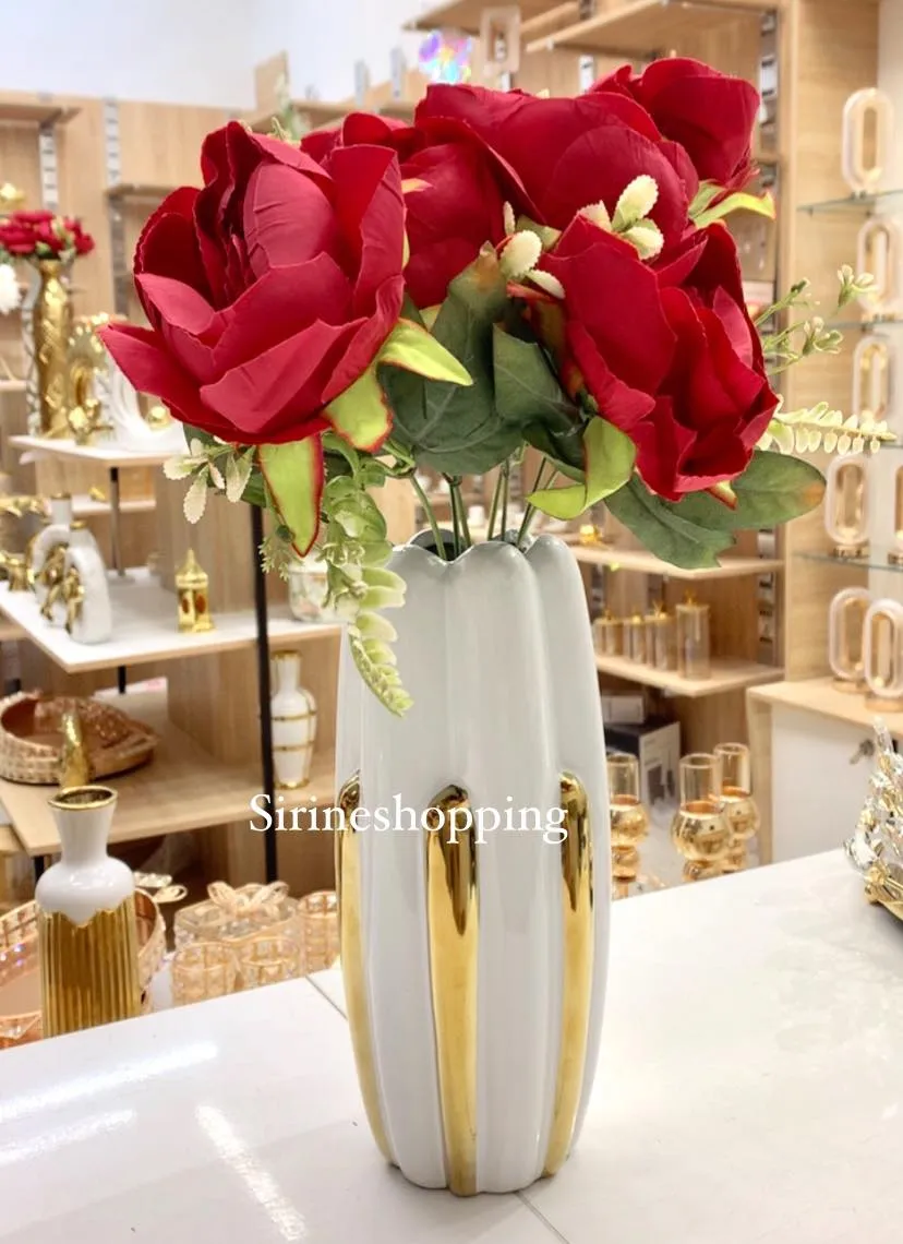 Vase Céramique Blanc et Or Design Moderne | Sirine Shopping