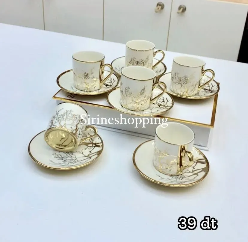 Service à Café Turc Ottoman – Porcelaine Dorée 6 Tasses