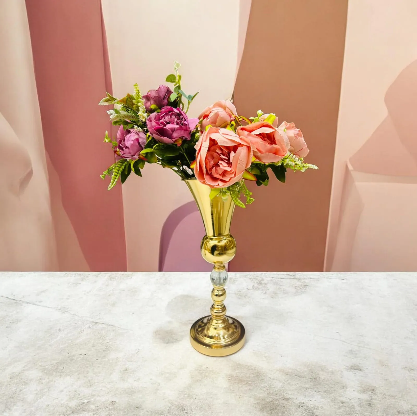 Vase trompette doré en acier inoxydable – décoration