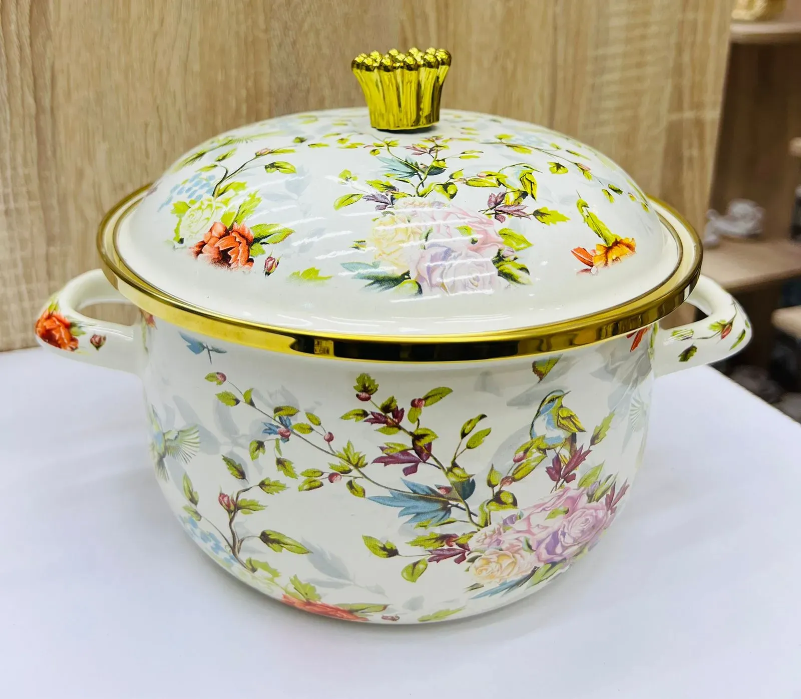 Casserole vintage en émail imprimé, marmite à soupe 2.5L