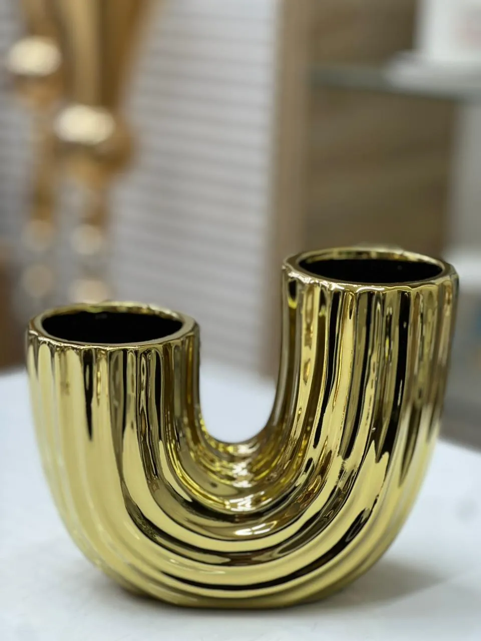 Vase double col doré en céramique - image 2