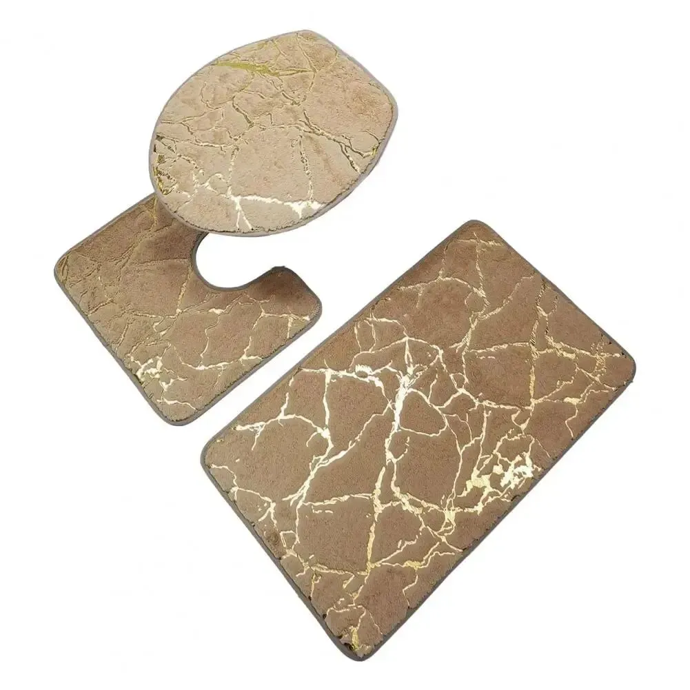 Ensemble 3 Tapis Salle de Bain Effet Marbre BEIGE& Or – Chaleur & Élégance - image 2