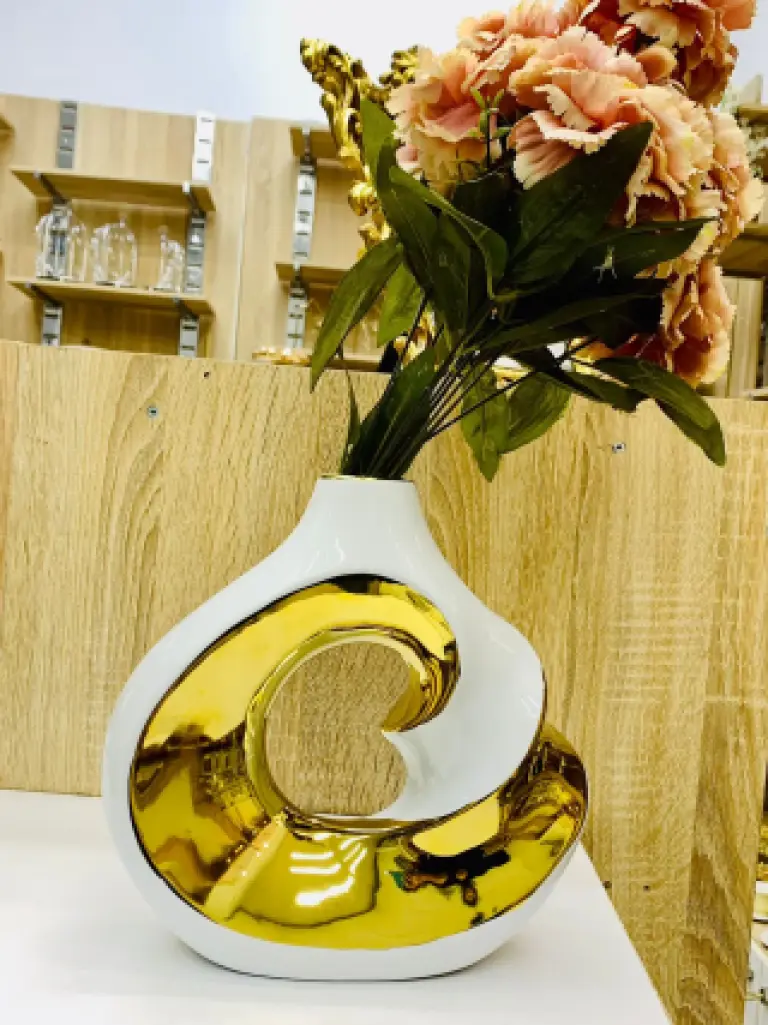 Vase Design Contemporain Blanc et Or - Modèle Hélice
