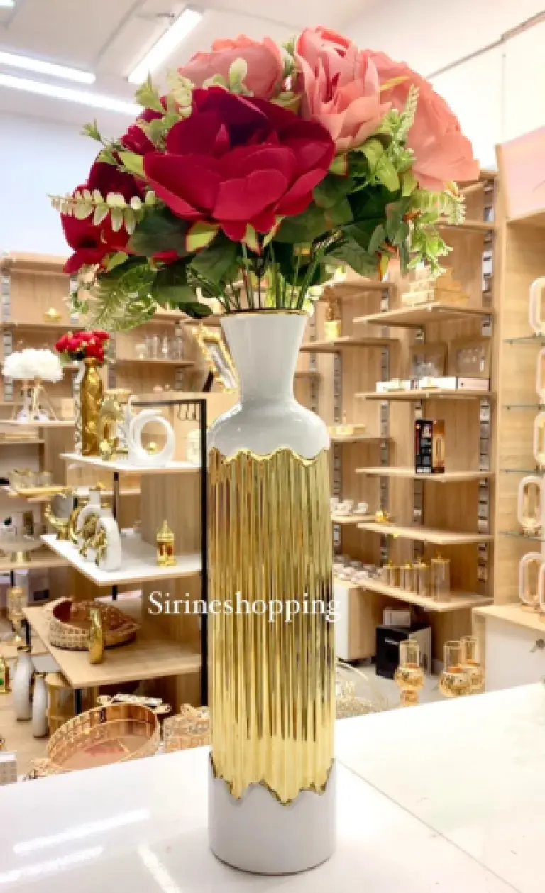 Vase décoratif blanc et doré  45 CM
