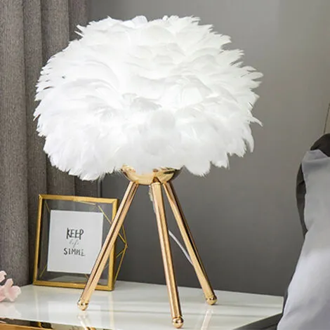 Lampe de Table Plume Blanche – Pied Doré