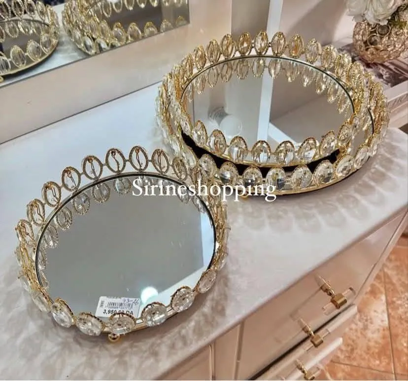 Plateau décoratif miroir doré avec cristaux - image 2