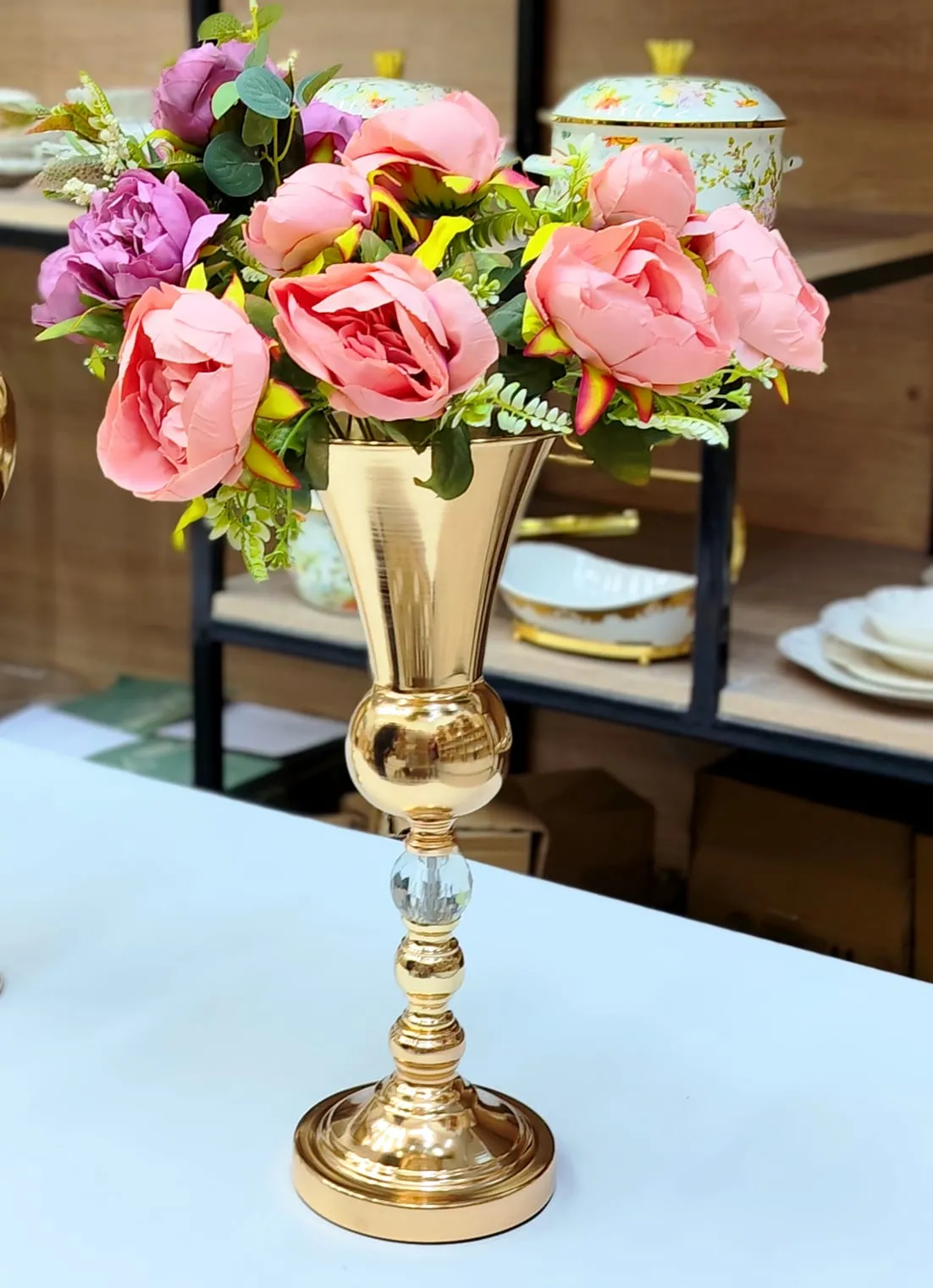 Vase trompette doré en acier inoxydable – décoration - image 2
